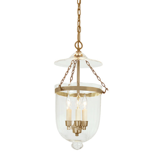 JVI Designs Hundi Satin Brass Medium Hanging Lantern With Clear Bell Jar Glass