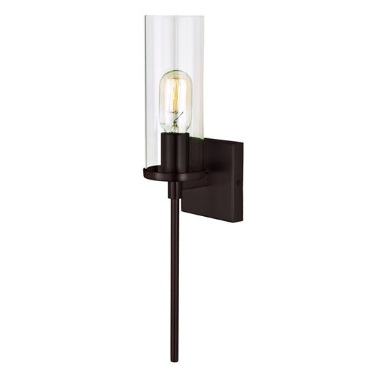 JVI Designs Kent Oil Rubbed Bronze 1-Light Wall Sconce With Cylindrical Clear Glass Shade