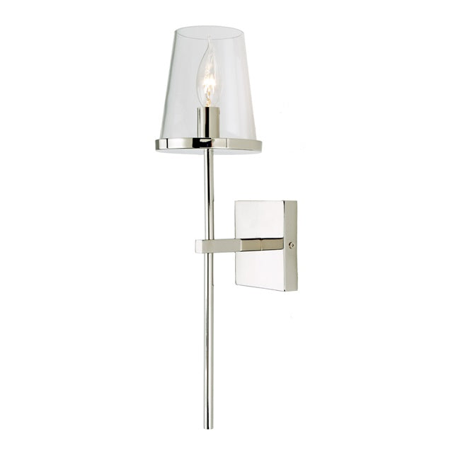 JVI Designs Kent Polished Nickel 1-Light Wall Sconce With Cone-Shaped Clear Glass Shade