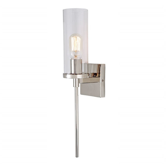 JVI Designs Kent Polished Nickel 1-Light Wall Sconce With Cylindrical Clear Glass Shade