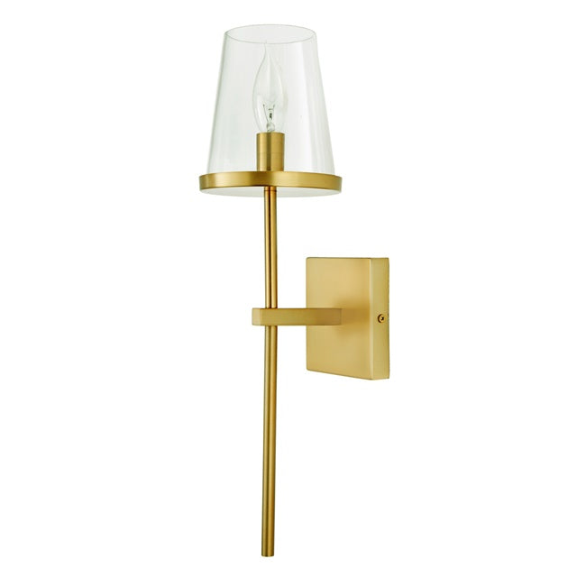 JVI Designs Kent Satin Brass 1-Light Wall Sconce With Cone-Shaped Clear Glass Shade