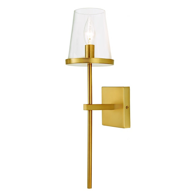 JVI Designs Kent Satin Brass 1-Light Wall Sconce With Cone-Shaped Clear Glass Shade