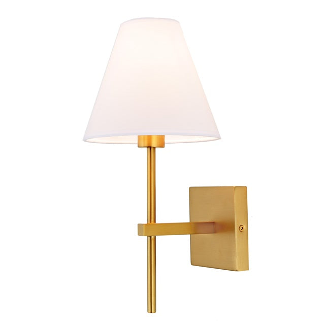 JVI Designs Kent Satin Brass 1-Light Wall Sconce With Cone-Shaped Fabric Shade