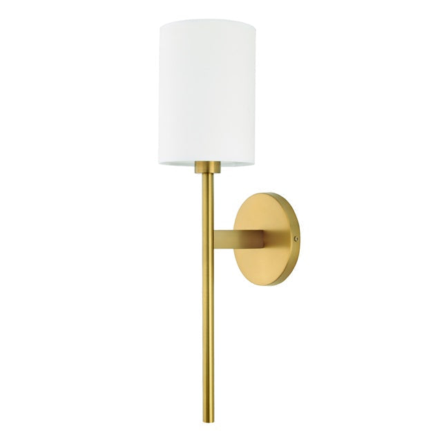 JVI Designs Larchmont Satin Brass 1-Light Wall Sconce With Cylindrical Fabric Shade