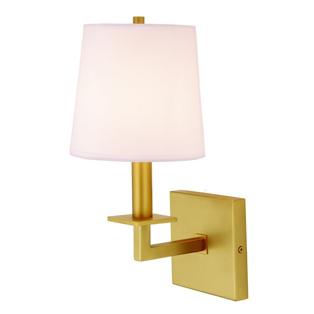 JVI Designs Lisbon Satin Brass 1-Light Wall Sconce With Cone-Shaped Fabric Shade