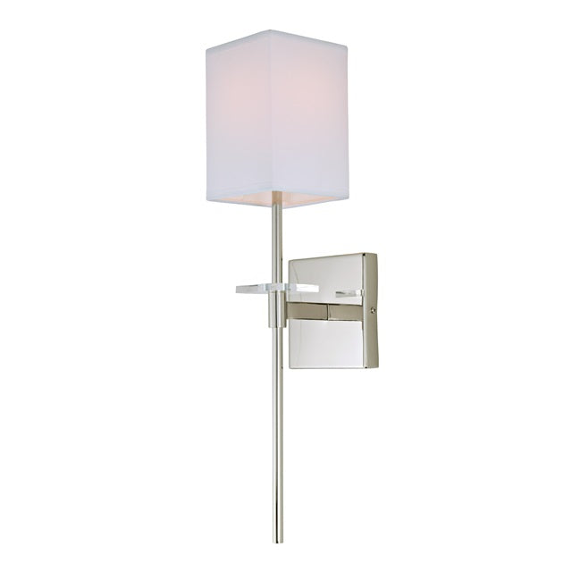 JVI Designs Marcus Polished Nickel 1-Light Wall Sconce With Squared-Shaped White Fabric Shade