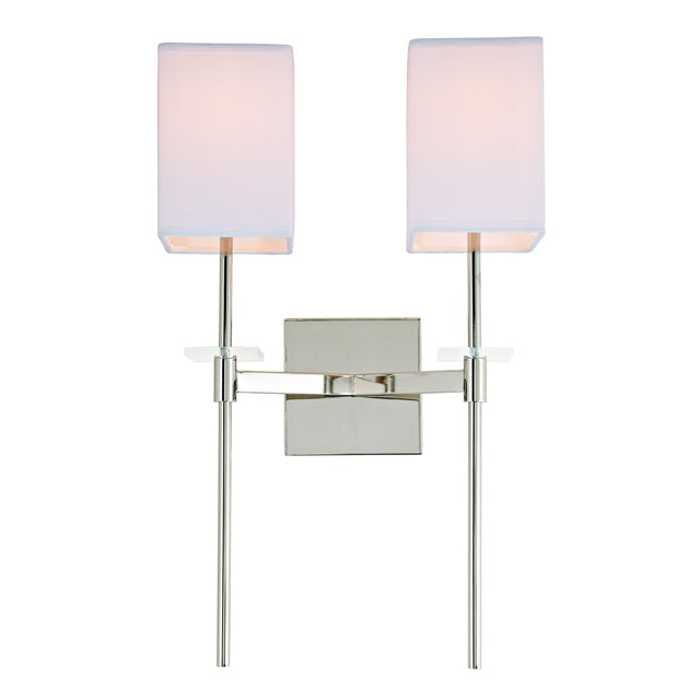 JVI Designs Marcus Polished Nickel 2-Light Wall Sconce With Squared-Shaped White Fabric Shade