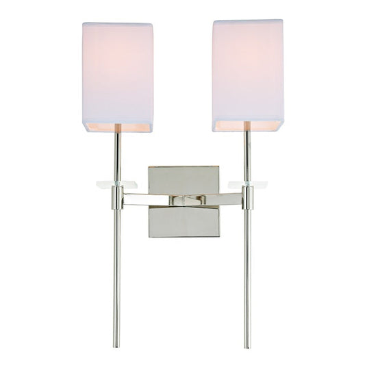 JVI Designs Marcus Polished Nickel 2-Light Wall Sconce With Squared-Shaped White Fabric Shade
