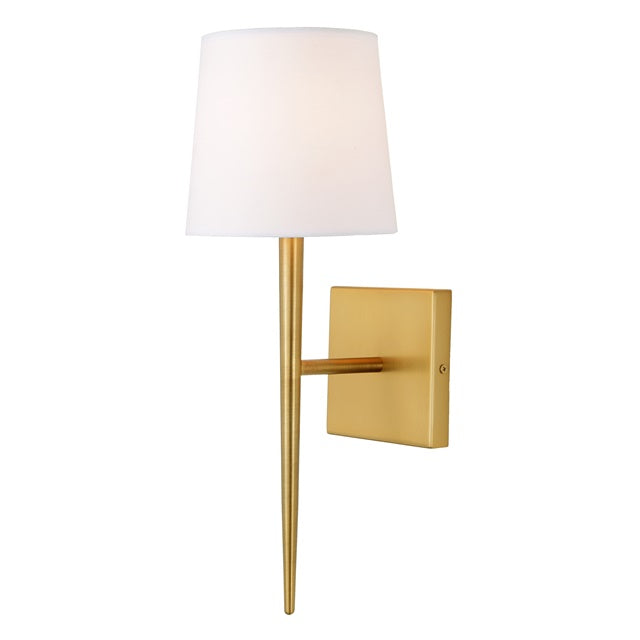 JVI Designs Marcus Satin Brass 1-Light Wall Sconce With Cone-Shaped Fabric Shade