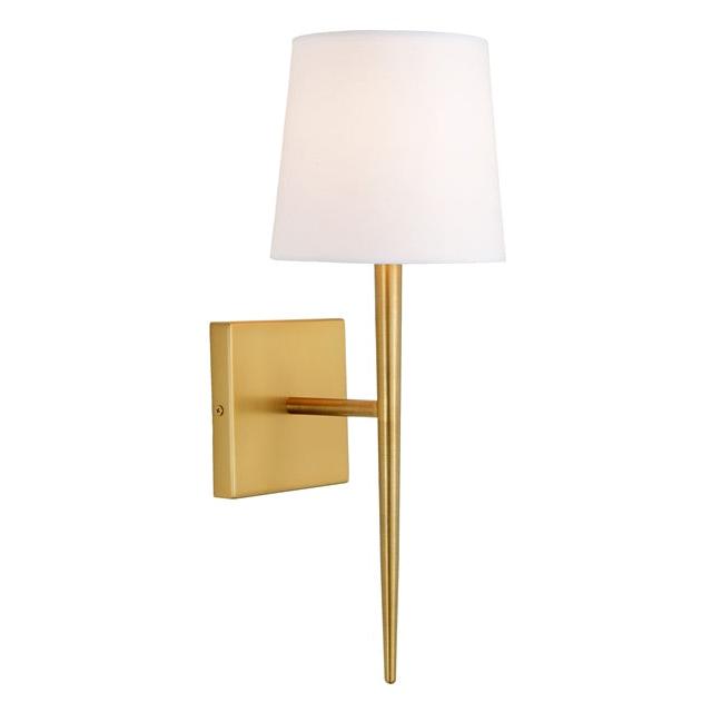 JVI Designs Marcus Satin Brass 1-Light Wall Sconce With Cone-Shaped Fabric Shade