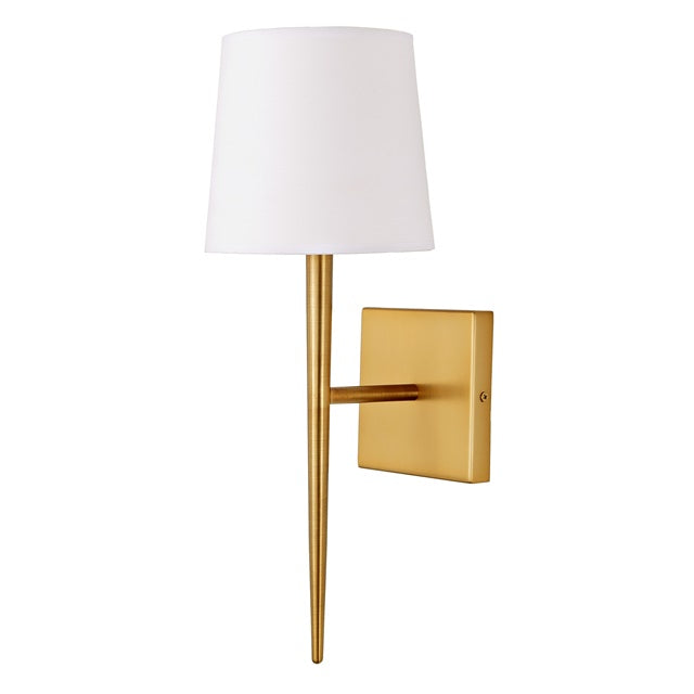 JVI Designs Marcus Satin Brass 1-Light Wall Sconce With Cone-Shaped Fabric Shade