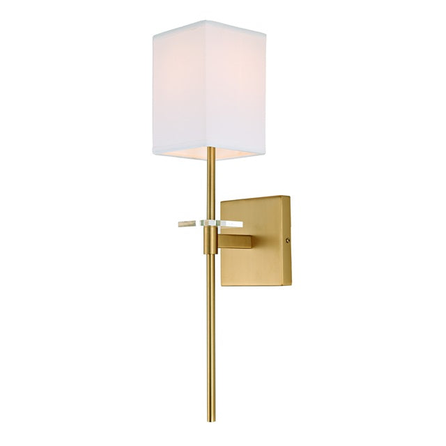 JVI Designs Marcus Satin Brass 1-Light Wall Sconce With Squared-Shaped White Fabric Shade