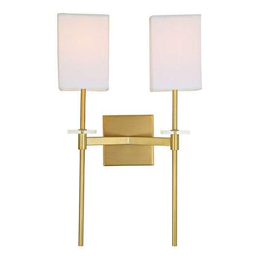 JVI Designs Marcus Satin Brass 2-Light Wall Sconce With Squared-Shaped White Fabric Shade