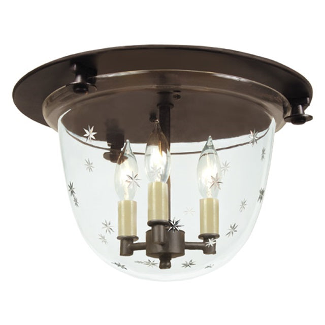 JVI Designs McLean Oil Rubbed Bronze Small Classic Flush Mount Lighting With Star Etched Mouth Blown Glass Shade