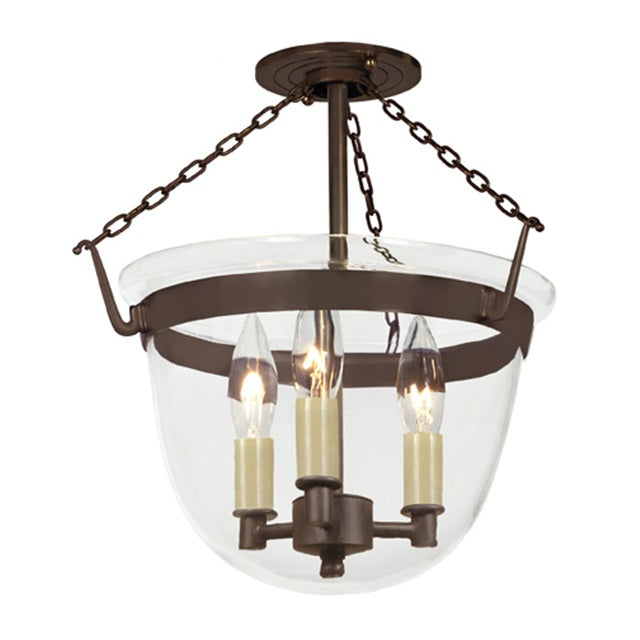 JVI Designs McLean Oil Rubbed Bronze Small Semi-Flush Mount Lighting With Clear Mouth Blown Glass Shade