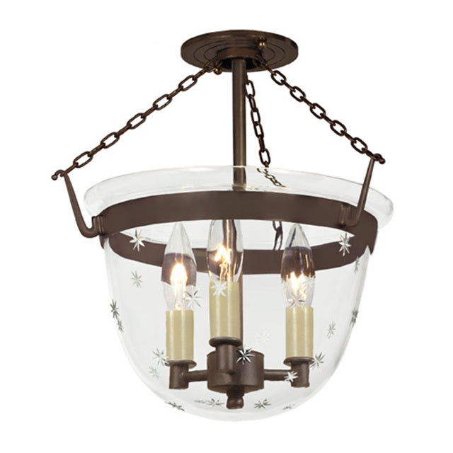 JVI Designs McLean Oil Rubbed Bronze Small Semi-Flush Mount Lighting With Star Etched Mouth Blown Glass Shade