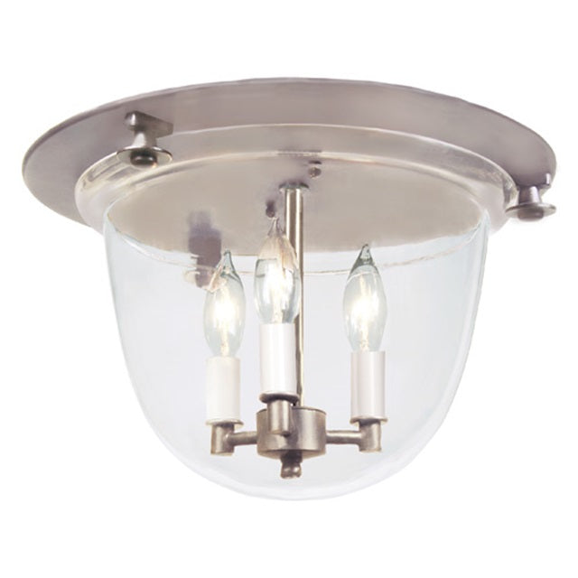 JVI Designs McLean Polished Nickel Small Classic Flush Mount Lighting With Clear Mouth Blown Glass Shade