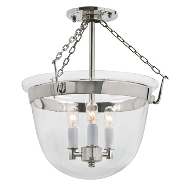 JVI Designs McLean Polished Nickel Small Semi-Flush Mount Lighting With Clear Mouth Blown Glass Shade