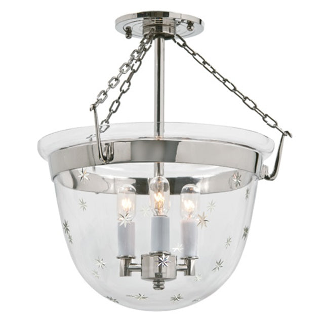 JVI Designs McLean Polished Nickel Small Semi-Flush Mount Lighting With Star Etched Mouth Blown Glass Shade