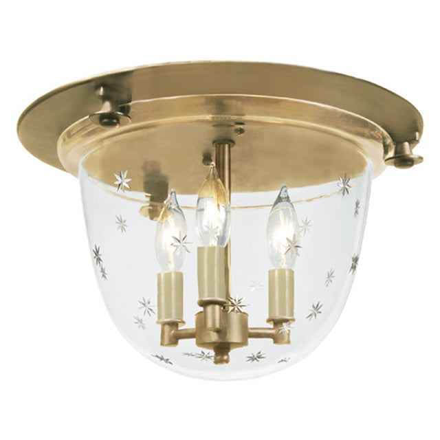 JVI Designs McLean Satin Brass Small Classic Flush Mount Lighting With Star Etched Mouth Blown Glass Shade