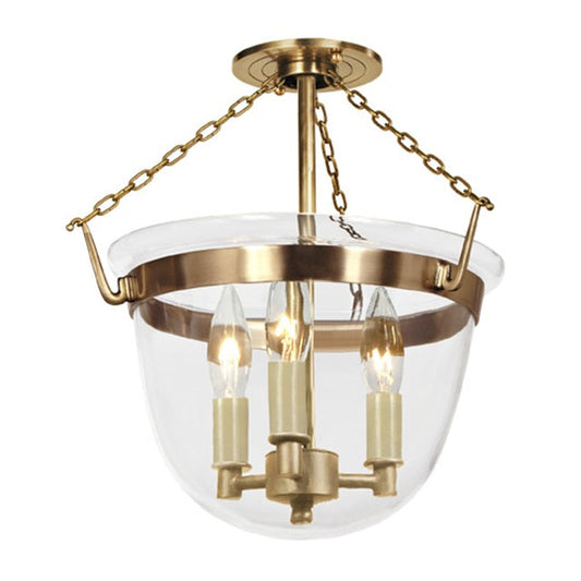 JVI Designs McLean Satin Brass Small Semi-Flush Mount Lighting With Clear Mouth Blown Glass Shade