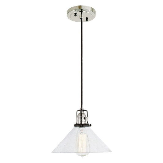 JVI Designs Nob Hill Bailey Polished Nickel & Black 1-Light Hanging Pendant Lighting With Cone-Shaped Clear Seedy Glass Shade