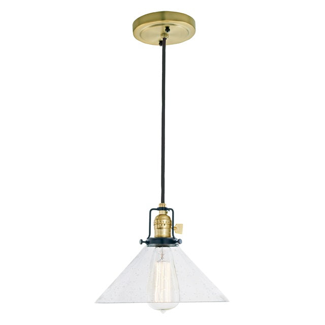 JVI Designs Nob Hill Bailey Satin Brass & Black 1-Light Hanging Pendant Lighting With Cone-Shaped Clear Seedy Glass Shade