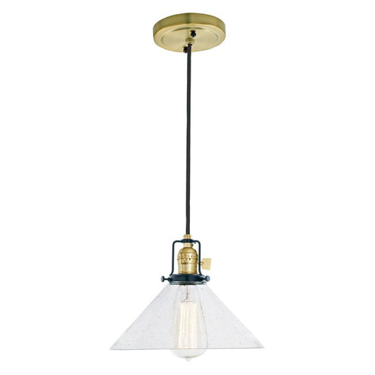 JVI Designs Nob Hill Bailey Satin Brass & Black 1-Light Hanging Pendant Lighting With Cone-Shaped Clear Seedy Glass Shade
