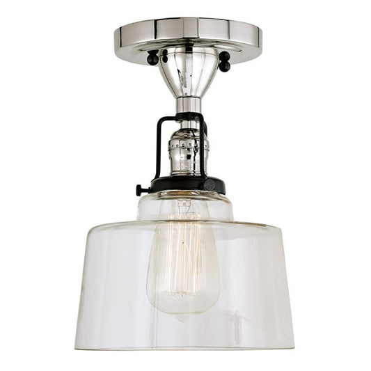 JVI Designs Nob Hill Buffy Polished Nickel & Black 1-Light Flush Ceiling Mount Lighting With Bowl-Shaped Clear Glass Shade