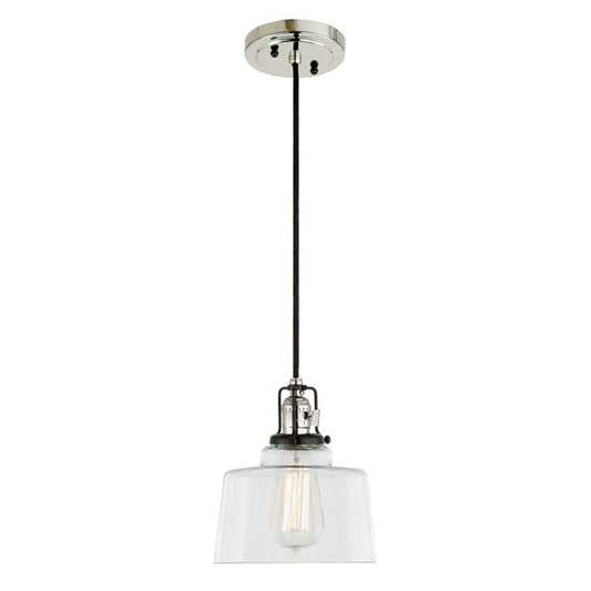 JVI Designs Nob Hill Buffy Polished Nickel & Black 1-Light Hanging Pendant Lighting With Bowl-Shaped Clear Glass Shade