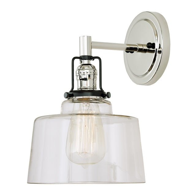 JVI Designs Nob Hill Buffy Polished Nickel & Black 1-Light Wall Sconce With Bowl-Shaped Clear Glass Shade