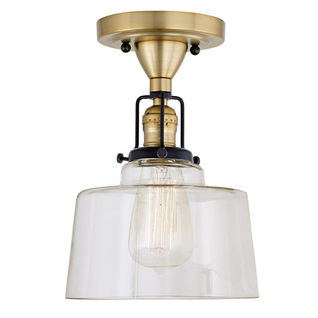 JVI Designs Nob Hill Buffy Satin Brass & Black 1-Light Flush Ceiling Mount Lighting With Bowl-Shaped Clear Glass Shade