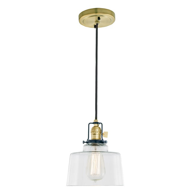 JVI Designs Nob Hill Buffy Satin Brass & Black 1-Light Hanging Pendant Lighting With Bowl-Shaped Clear Glass Shade