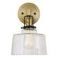 JVI Designs Nob Hill Buffy Satin Brass & Black 1-Light Wall Sconce With Bowl-Shaped Clear Glass Shade
