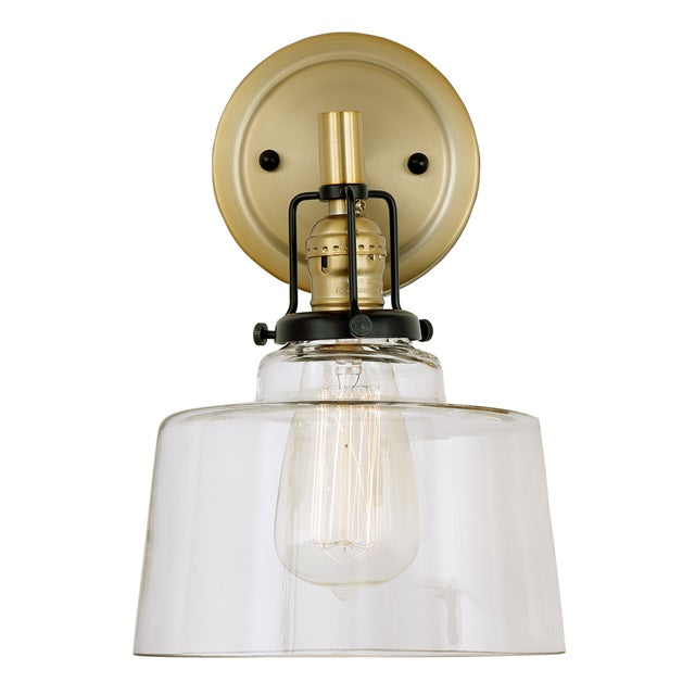 JVI Designs Nob Hill Buffy Satin Brass & Black 1-Light Wall Sconce With Bowl-Shaped Clear Glass Shade