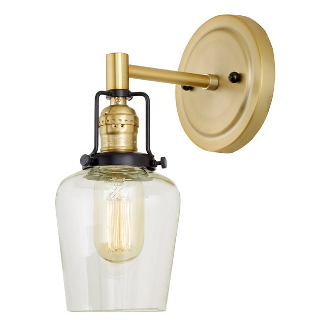JVI Designs Nob Hill Liberty Satin Brass & Black 1-Light Wall Sconce With Bell-Shaped Clear Glass Shade