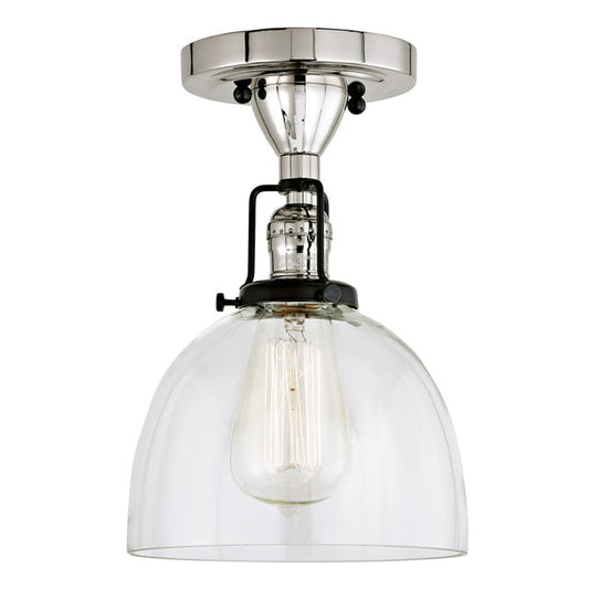 JVI Designs Nob Hill Madison Polished Nickel & Black 1-Light Flush Ceiling Mount Lighting With Bell-Shaped Clear Glass Shade