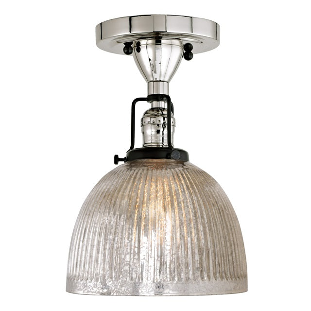 JVI Designs Nob Hill Madison Polished Nickel & Black 1-Light Flush Ceiling Mount Lighting With Bell-Shaped Clear Mercury Glass Shade