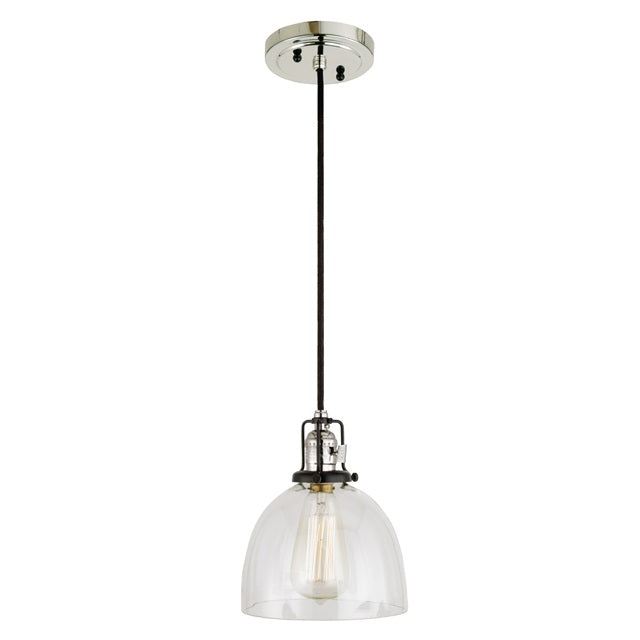 JVI Designs Nob Hill Madison Polished Nickel & Black 1-Light Hanging Pendant Lighting With Bell-Shaped Clear Glass Shade