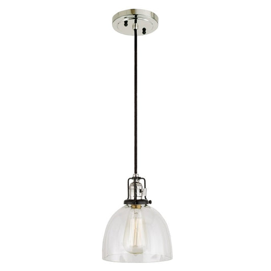 JVI Designs Nob Hill Madison Polished Nickel & Black 1-Light Hanging Pendant Lighting With Bell-Shaped Clear Glass Shade