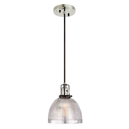JVI Designs Nob Hill Madison Polished Nickel & Black 1-Light Hanging Pendant Lighting With Bell-Shaped Clear Mercury Glass Shade