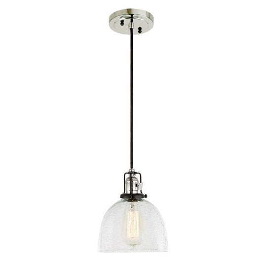 JVI Designs Nob Hill Madison Polished Nickel & Black 1-Light Hanging Pendant Lighting With Bell-Shaped Clear Seedy Glass Shade