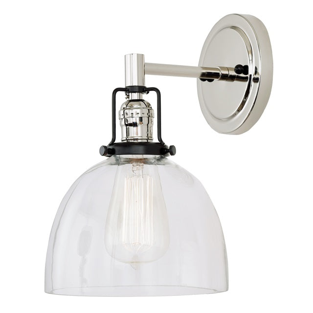 JVI Designs Nob Hill Madison Polished Nickel & Black 1-Light Wall Sconce With Bell-Shaped Clear Glass Shade
