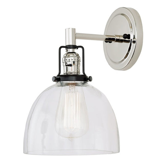 JVI Designs Nob Hill Madison Polished Nickel & Black 1-Light Wall Sconce With Bell-Shaped Clear Glass Shade