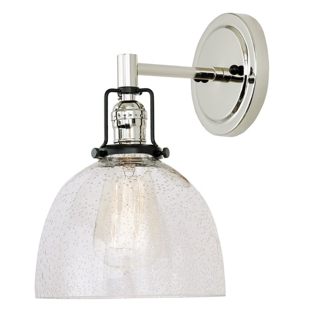 JVI Designs Nob Hill Madison Polished Nickel & Black 1-Light Wall Sconce With Bell-Shaped Seedy Glass Shade