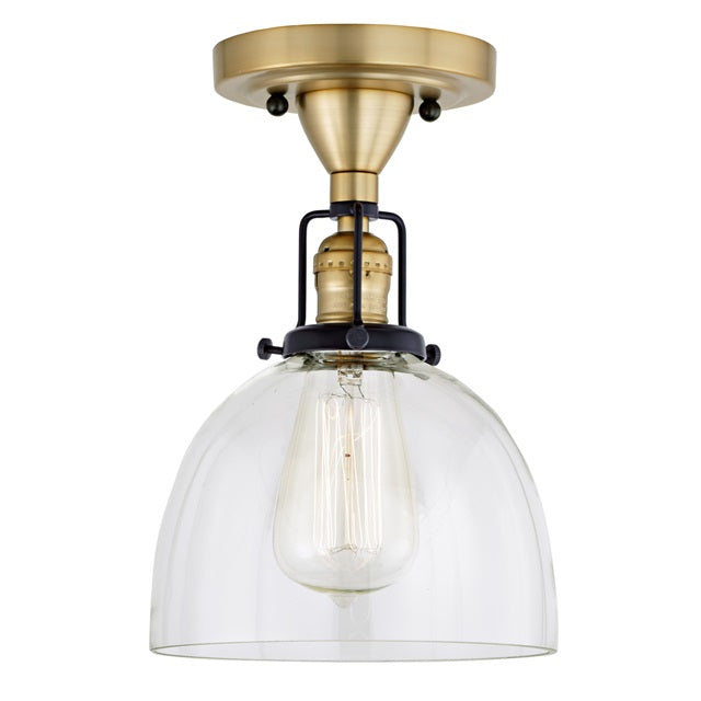 JVI Designs Nob Hill Madison Satin Brass & Black 1-Light Flush Ceiling Mount Lighting With Bell-Shaped Clear Glass Shade