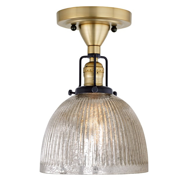 JVI Designs Nob Hill Madison Satin Brass & Black 1-Light Flush Ceiling Mount Lighting With Bell-Shaped Clear Mercury Glass Shade