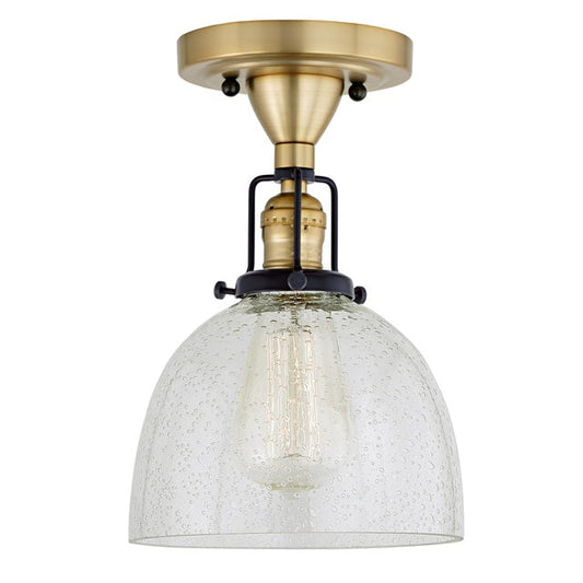 JVI Designs Nob Hill Madison Satin Brass & Black 1-Light Flush Ceiling Mount Lighting With Bell-Shaped Clear Seedy Glass Shade