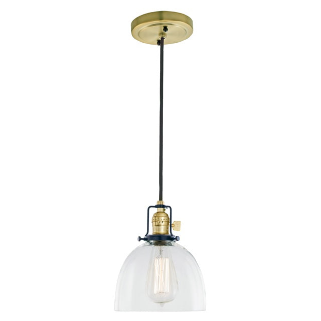 JVI Designs Nob Hill Madison Satin Brass & Black 1-Light Hanging Pendant Lighting With Bell-Shaped Clear Glass Shade