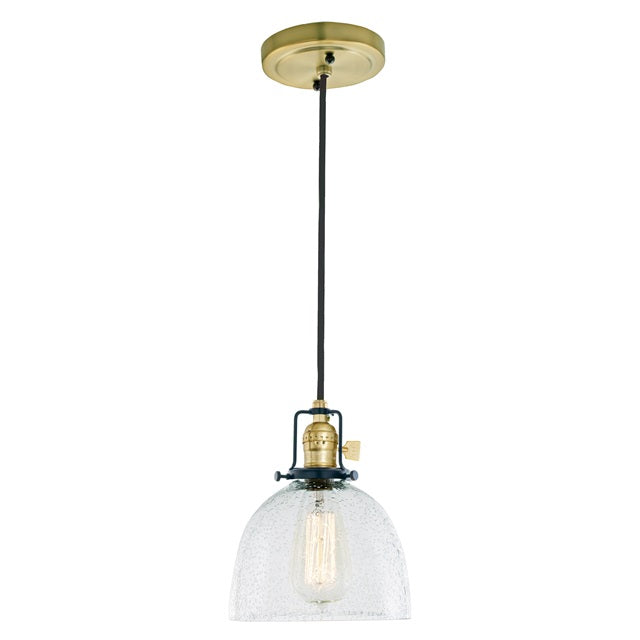 JVI Designs Nob Hill Madison Satin Brass & Black 1-Light Hanging Pendant Lighting With Bell-Shaped Clear Seedy Glass Shade